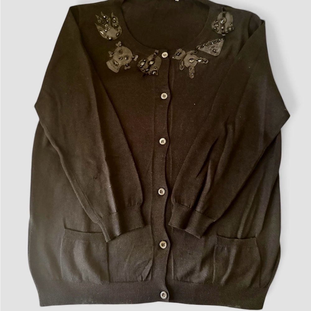 Prada Black Cardigan with Embellished Neckline